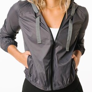 Gray Hooded Drawstring Light Jacket